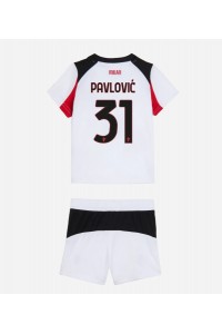 Fotbalové Dres AC Milan Strahinja Pavlovic #31 Dětské Venkovní Oblečení 2025-26 Krátký Rukáv (+ trenýrky)